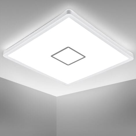 B.K.Licht Plafoniera LED ultra sottile, luce bianca naturale 4000K, 2400 Lm, LED integrati 18W, alta 2.8cm, quadrata lato 29.3cm, lampada da soffitto per cucina o sala da pranzo, plastica, IP20, 230V