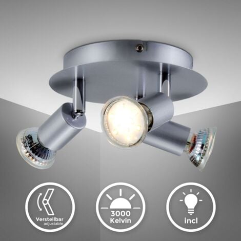 B.K.Licht plafonnier 3 spots LED orientables, ampoules LED 3W GU10 incl., 250lm par spot, blanc chaud 3000K, éclairage plafond LED cuisine chambre salon, 230V, IP20