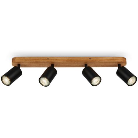 B.K.Licht – Plafonnier à spot orientable en métal et bois – Éclairage flexible pour ampoules GU10 jusqu'à 9W – Dimensions 55 x 6 x 8,5 cm