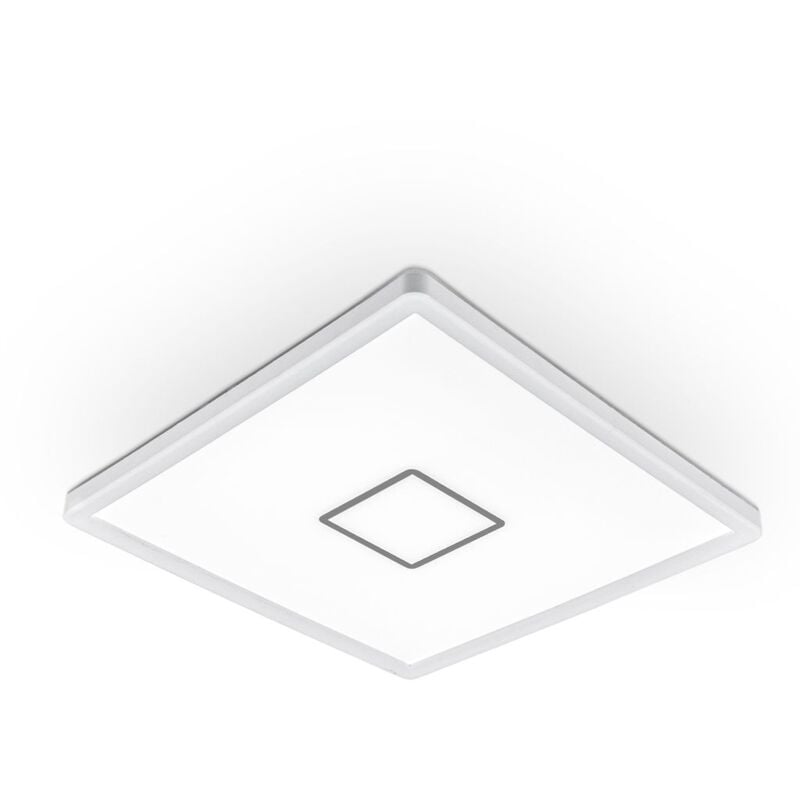 Plafonnier design carré, platine led 18W, éclairage plafond ultra-plat: 28mm, applique modern blanc-argenté, 2400Lm, lumière blanche neutre 4.000K,