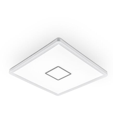 B.K.Licht plafonnier design carré, platine LED 18W, éclairage plafond ultra-plat: 28mm, applique modern blanc-argenté, 2400Lm, lumière blanche neutre 4.000K, 293x293mm