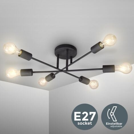 B.K.Licht Plafonnier Design Vintage Industriel, lustre style rétro, noir mat, bras lumineux ajustables, pour 6 ampoules Edison E27 (non fournies)