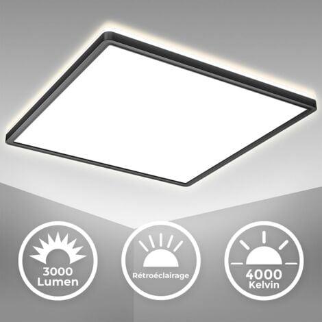 B.K.Licht Plafonnier dinterieur LED extra plat 29mm avec rétroéclairage indirect, platine LED 22W intégrée, 3000Lm, lumière blanche neutre 4000K, éclairage plafond 42x42cm