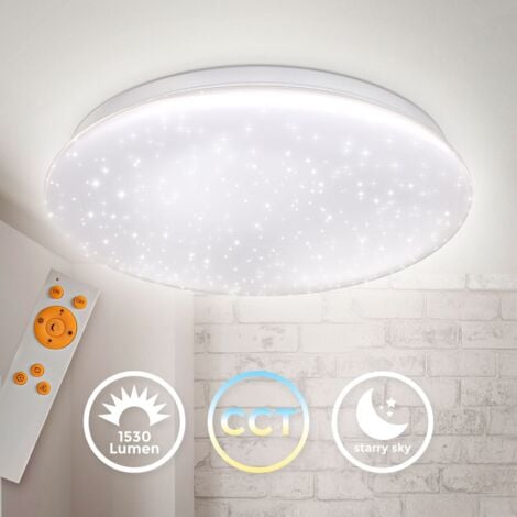 B.K.Licht plafonnier effet étoiles LED 17W dimmable télécommande IR CCT lumière froide neutre chaude 3000K-6500K fonction veilleuse Ø338mm