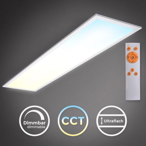 B.K.Licht Plafonnier LED 24W ultra plat, CCT : couleur lumière réglable entre blanc froid, neutre & chaud, dimmable, avec télécommande, fonction veilleuse & minuterie & mémoire, 100x25cm