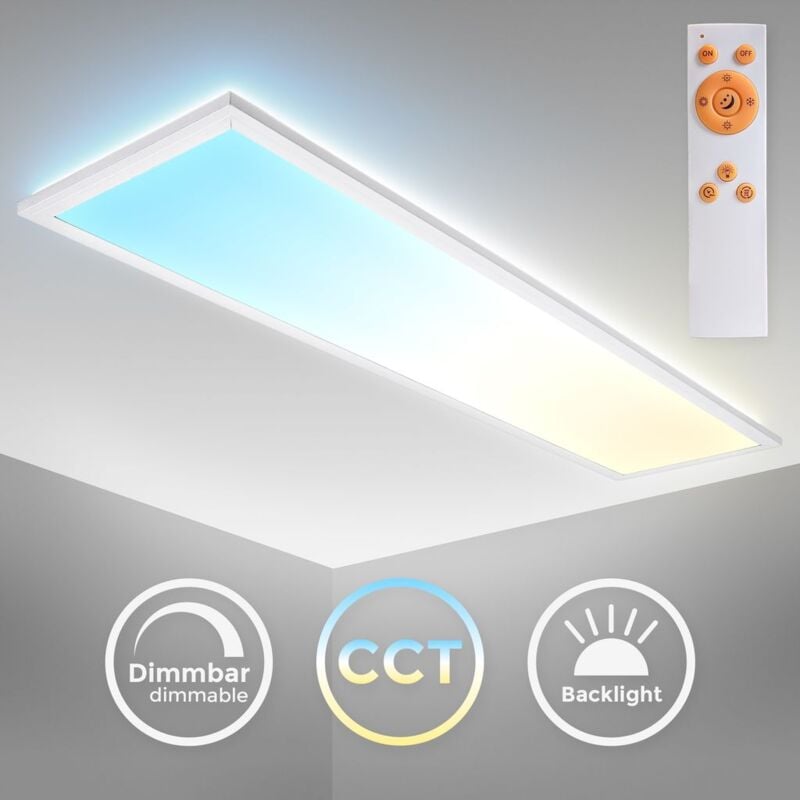 B.k.licht - Plafonnier led 36 watts avec télécommande i Intensité lumineuse réglable i Fonction cct 3000 k - 6500K i Lumière indirecte i 1195x250x65