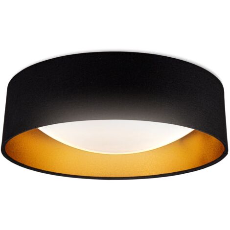 B.K.Licht – Plafonnier à LED noir doré Ø40cm – 18W 2200Lm – Lumière blanche neutre 4000K – Abat-jour en tissu pour chambre et couloir