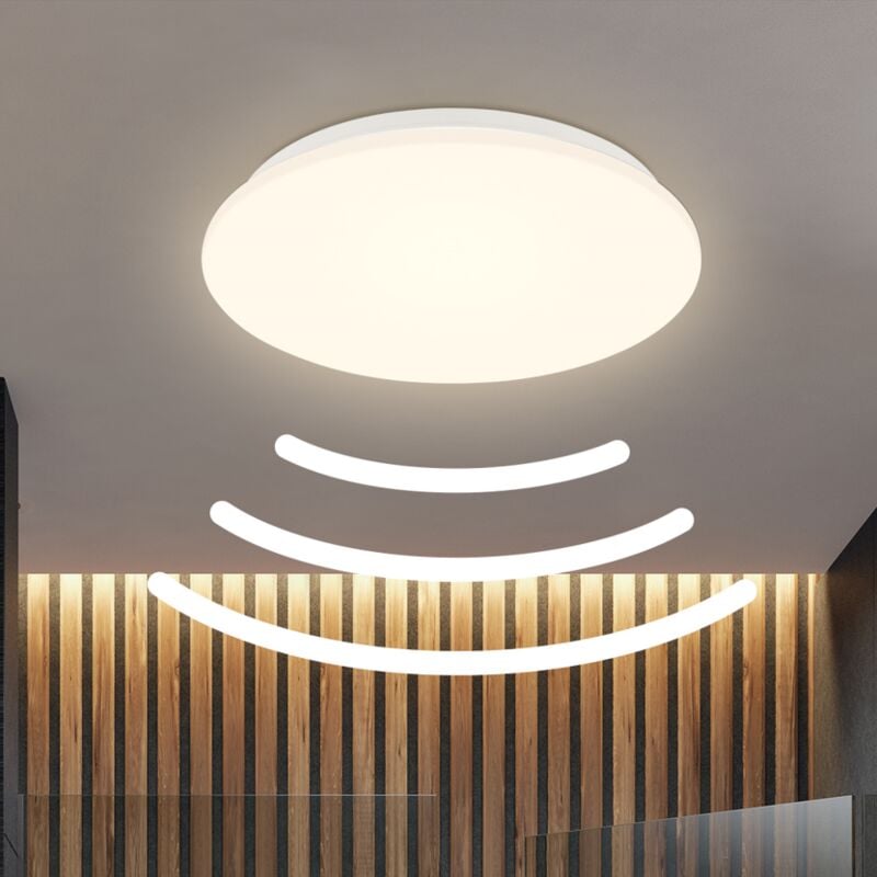 B.K.Licht - Plafonnier LED avec détecteur de mouvement, plafonnier pour salle de bain, lampe LED avec protection IP44 eau et lumière blanche chaude,