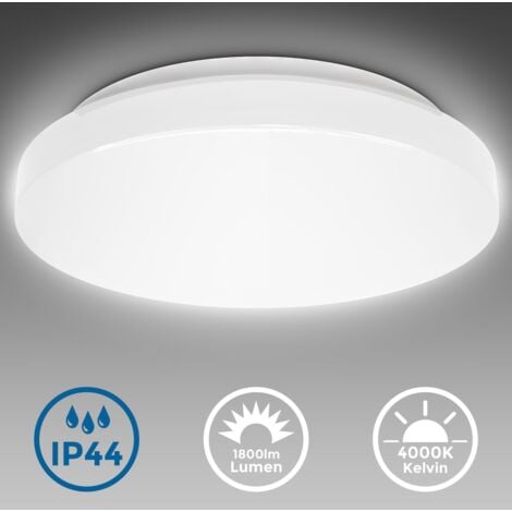 B.K.LICHT de salle de bain, Ø33cm, protection contre les projections d’eau IP44, platine LED 18W intégrée, 1850lm, lumière blanche neutre 4000K