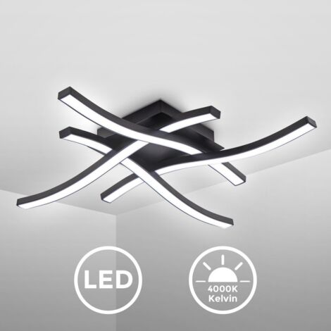 B.K.Licht – Plafonnier LED en forme de vague – Modules LED 20W intégrés – 2000Lm lumière blanche neutre 4000K – Finition noire IP20 - 000Lm