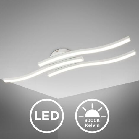 B.K.Licht plafonnier LED design moderne, éclairage plafond en forme de vague, modules LED 3x6W intégrés, 3x480Lm, lumière blanche chaude 3000K, finition blanche, longueur 565mm