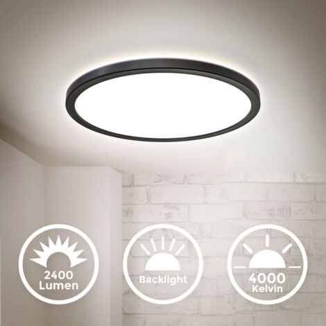 B.K.Licht Plafonnier LED dinterieur, ultra plat, 18W, 2400Lm, éclairage plafond, avec rétro-éclairage, lumière blanche neutre 4000K, plafonnier LED pour bureau, couloir, salon, rond Ø29cm