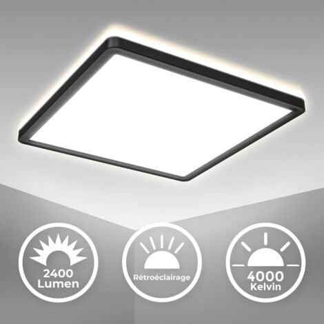 B.K.Licht Plafonnier LED dinterieur ultra plat 28mm avec rétroéclairage indirect, platine LED 18W intégrée, 2400Lm, lumière blanche neutre 4000K, éclairage plafond carré 29x29cm