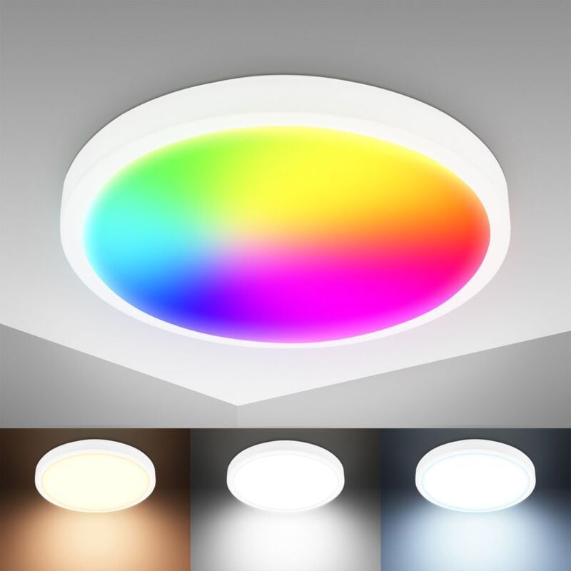 Smart led ceiling lamp with app control and voice control, Dimmable WiFi led ceiling light, Adjustable colour temperature, Colourful colours, Lamp,