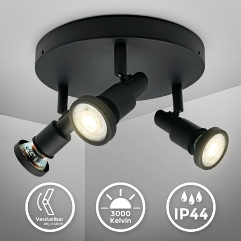 B.K.Licht Plafonnier LED orientable 3 spots I 3 ampoules 5W 400lm GU10 incl. I IP44 I Plafonnier lampe salle de bain