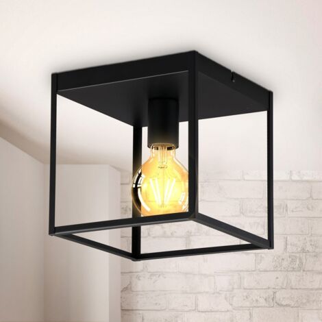 B.K.Licht – Plafonnier cage métal noir – Douille E27 jusqu'à 60W – Design vintage pour couloir, entrée, chambre – Classe IP20