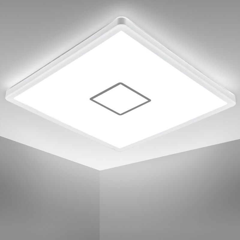 B.k.licht - plafonnier design carré led 18W éclairage ultra-plat 28mm applique moderne blanc-argenté 2400Lm lumière blanche neutre 4000K 293x293mm