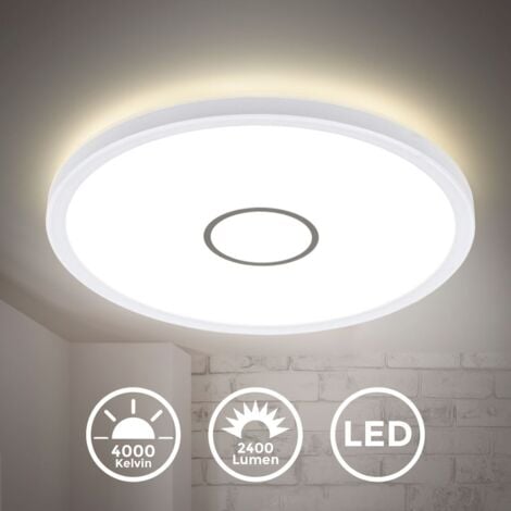 B.K.Licht plafonnier rond Ø29cm LED 18W ultra-plat 28mm applique modern blanc-argenté 2400Lm lumière blanche neutre 4000K