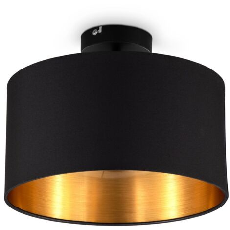 B.K.Licht – Plafonnier en tissu noir-or E27 – Ø30 cm – Hauteur 24 cm – Éclairage large pour salons et chambres – Installation facile