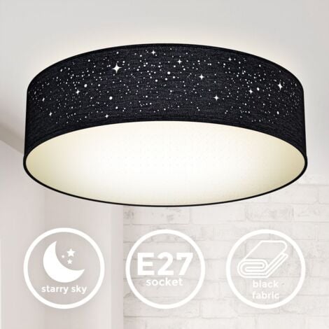 B.K.Licht plafonnier tissu noir avec décor étoile, éclairage plafond chambre, salon, salle à manger, 2 douilles E27 pour ampoules de 40W max, Ø38cm