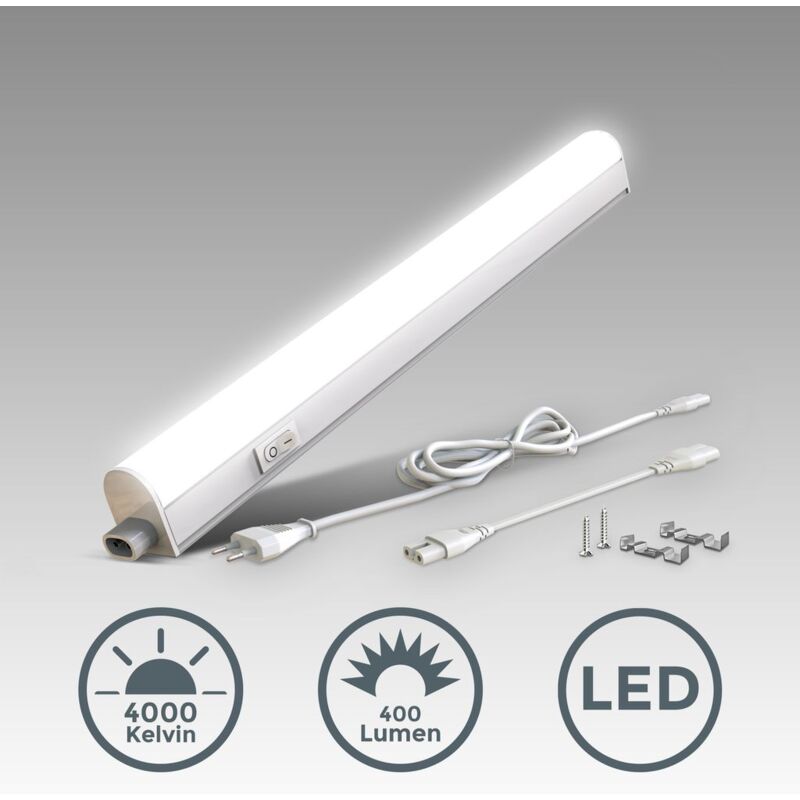 

Regleta LED bajo armarios y cabinetes, de luz blanca neutra, iluminación bajo mueble con interruptor de luz, 4W, 4000K, 400lm, color blanco