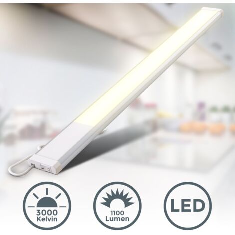 B.K.Licht réglette LED, platine LED 10W intégrée, 1100 Lumen, longueur 57,5cm, blanc chaud 3000K, IP20, éclairage cuisine atelier plan de travail