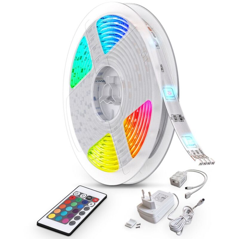 Ruban led 10m guirlande lumineuse auto-adhésive dimmable 300 LEDs couleurs télécommande transformateur 230V IP20 - B.k.licht