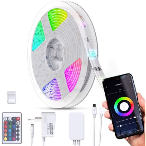 B.K.Licht – Ruban LED blanc dimmable 5m – Connecté via application Tuya – Compatible Alexa et Google Home – Télécommande IR incluse – IP20