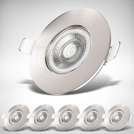 B.K.Licht, Set de 6 spots LED encastrables IP44 ultra plats 4,9 W 480 lm Ø90 mm nickel mat, lumière chaude 3000K, salle de bain, trou Ø68 mm, CRI80