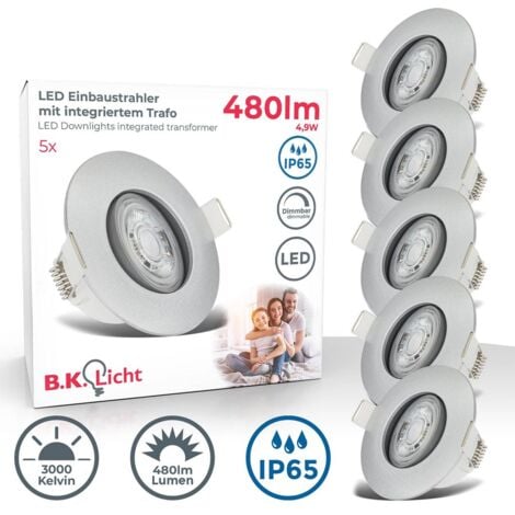 B.K.Licht - Set di 5 faretti LED da incasso 230V, faretto LED orientabile per  bagno IP65, faretti da soffitto dimmerabili all'infinito, spot LED, spot da  soffitto, lampada da bagno, cromo opaco, 90x42