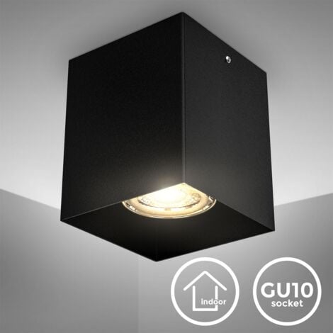 B.K.Licht spot en saillie carré, 80x80mm, douille GU10 pour ampoule LED ou halogène de 50W max, spot plafond noir en métal, éclairage plafond moderne, profondeur 95mm, IP20