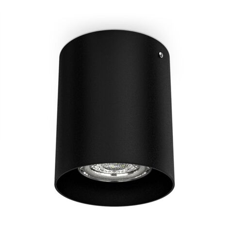 B.K.Licht spot en saillie rond, Ø 80mm, douille GU10 pour ampoule LED ou halogène de 50W max, spot plafond noir en métal, éclairage plafond moderne, profondeur 95mm, IP20