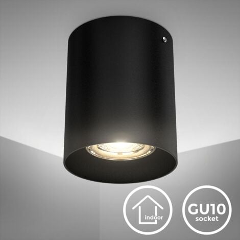 B.K.Licht spot en saillie rond Ø80mm GU10 pour LED ou halogène 50W max plafond noir métal moderne profondeur 95mm IP20