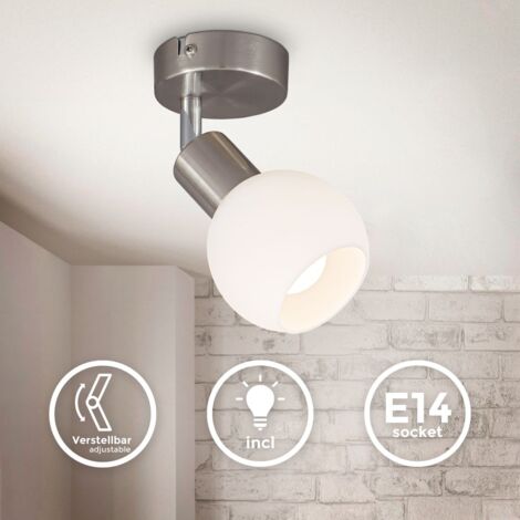 B.K.Licht spot LED pivotant pour plafond avec abat-jour en verre I couleur de lumière blanche chaude I 5W I 3.000 K I E14 I 470lm I 1-flamme