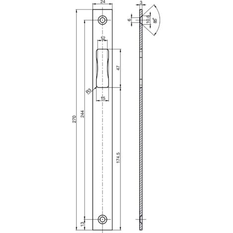 BKS Schließblech flach eckig 270x24mm passend zu Türschloss der Serie 18 und 19 - geprüft nach EN179 & EN1125 nur mit Falle, Edelstahl