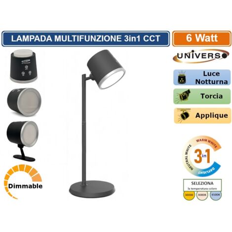BL-1005-N LAMPADA MULTIFUNZIONE RICARICABILE DA TAVOLO 6W DIMMERABILE CCT 3 IN 1 TEMPERATURA LUCE SELEZIONABILE