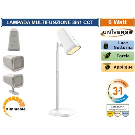 BL-1008-B LAMPADA MULTIFUNZIONE RICARICABILE DA TAVOLO 6W DIMMERABILE CCT 3 IN 1 TEMPERATURA LUCE SELEZIONABILE