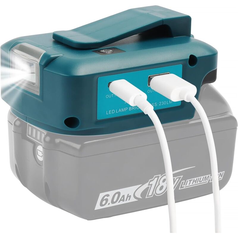 Coocheer - Adaptateur de banque d'alimentation ADP05, adaptateur de lampe de travail pour batteries Makita 14,4 v et 18 v, avec port de chargement