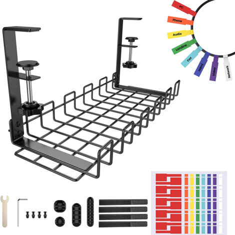 （black, 1 Pack）Under Desk Cable Management Tray Wire Cable Raceway for Cord and Power Strip Management