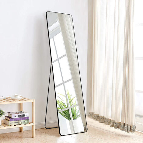 Black 155cm  Modern Rectangle Metal Floor Mirror