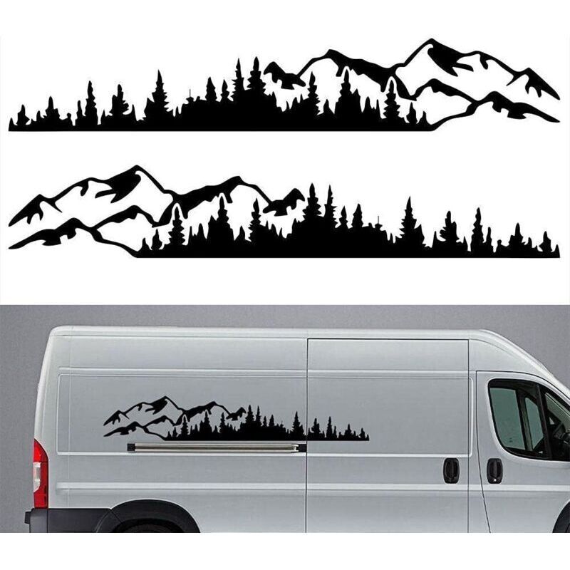 (Black) 2 Pieces Car Sticker Mountain Forest Vinyl Car Sticker Truck Window Bumper Car Door Sticker Kayak Decorative Vinyl Body Sticker