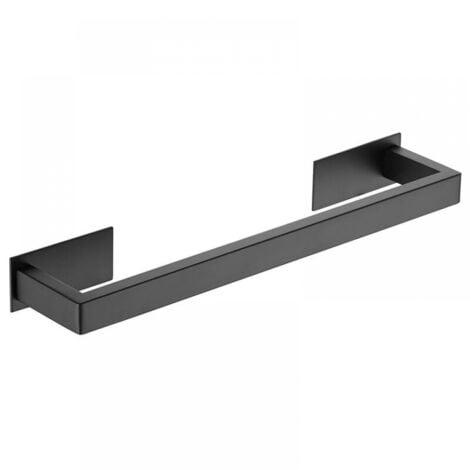 Black 37cm Stainless Steel Self Adhesive Towel Rack for Bathroom, with Single Bar Square Pattern