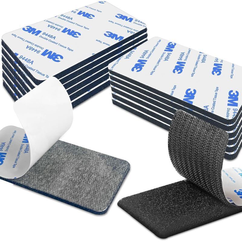 (Black, 3M - 5 x 10 cm, 12 pairs) Double-sided Velcro hook and loop fastener, super strong adhesive tape