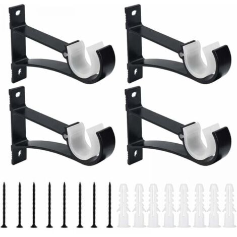 (Black) 4 Pack Aluminum Alloy Curtain Rod Brackets, 118cm Curtain Rod Bracket, Rustproof Bracket with Screws and Wall Plugs for Living Room and Office
