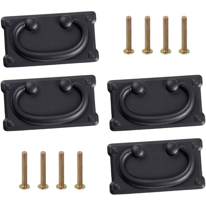 (Black) 4 vintage drawer pulls, antique furniture handles, classic handles for cabinet and cupboard doors, with screws