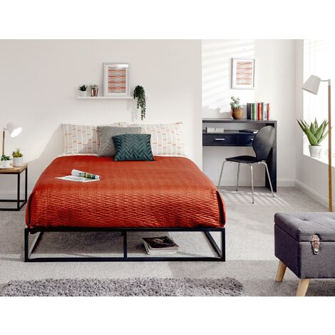 main image of "Black 5ft King Size Platform Bed With Wooden Slats And Metal Frame Modern Style"