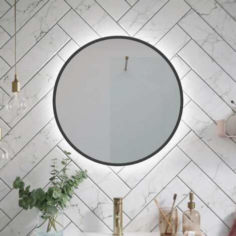 Black 600mm Round LED Sensor Bathroom Mirror with Demister Pad