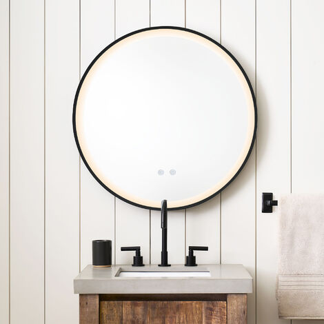 Black 80cm Round Metal Framed LED Wall Mirror
