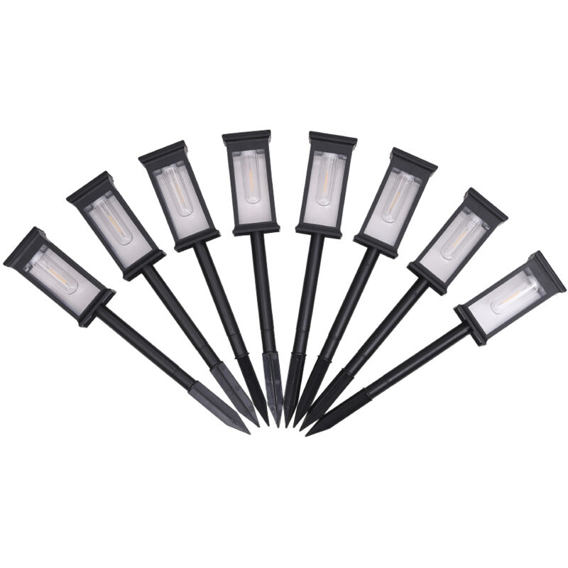 Black 8Pcs Outdoor Solar Powered Pathway Lights