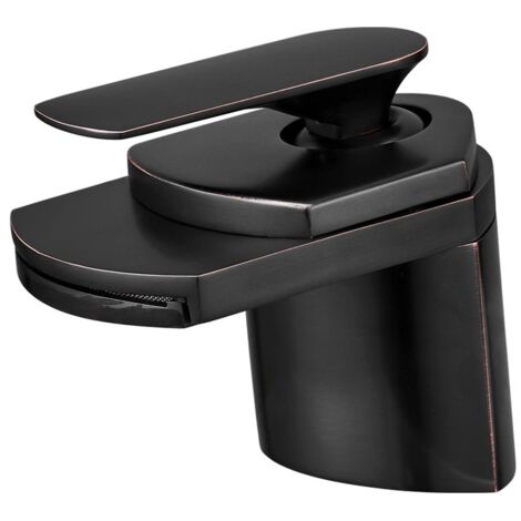 Black All Copper Waterfall Bathroom Sink Faucet for Hot and Cold Toilet